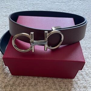 Ferragamo Gancini Men’s Belt, Reversible Tan & Navy
